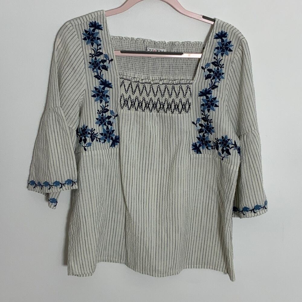 Joy Joy Embroidered Smocked‎ Top size medium